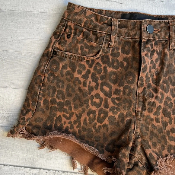 Alexander Wang X Denim Leopard Print Bite High Waist Cut Off Shorts 25 - Picture 4 of 12